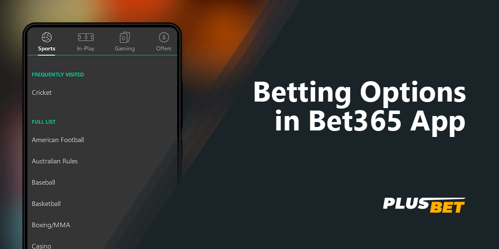 Betting Options In Bet365 mobile application