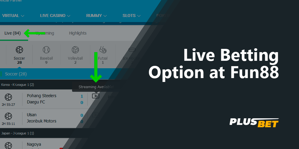 Live Betting Option at Fun88 India