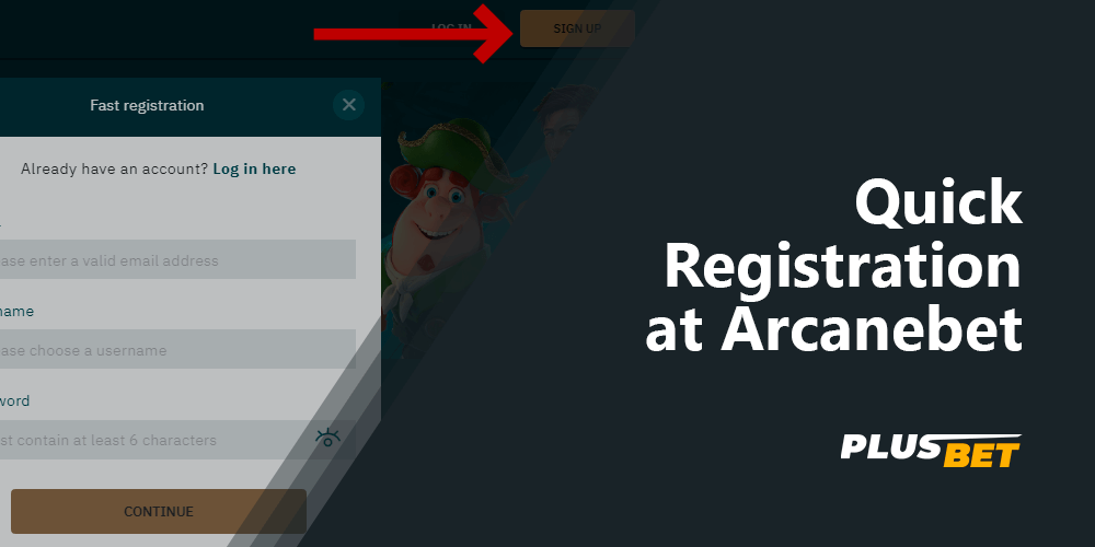Quick Registration at Arcanebet
