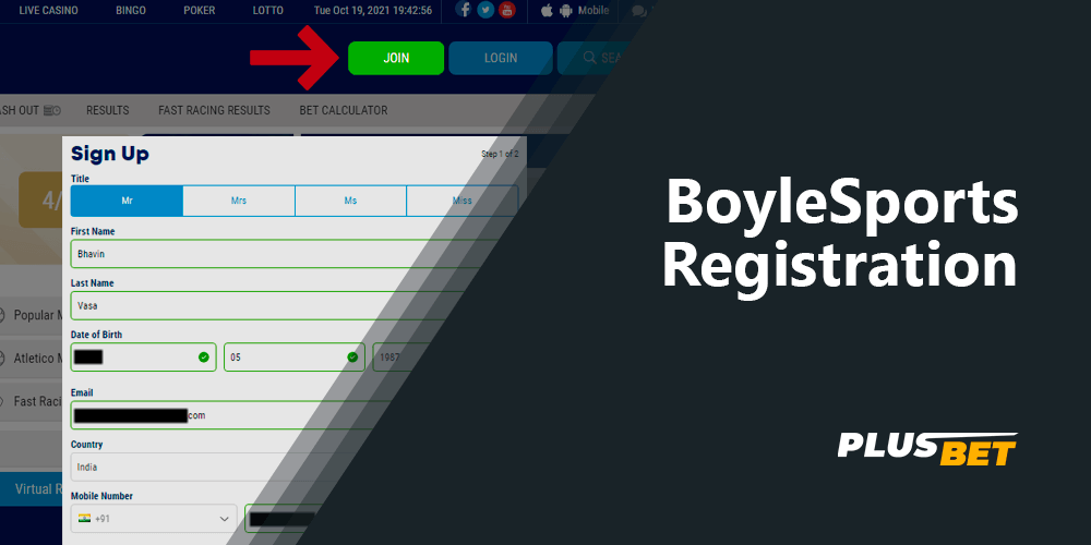 Step-by-step registration of a new user at BoyleSports bookie