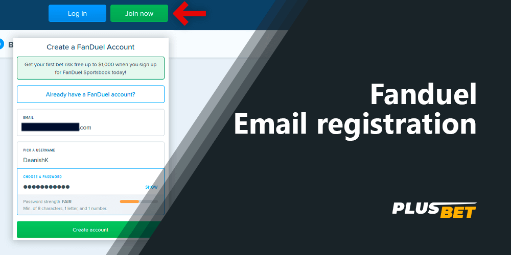 Step-by-step instructions on how to register at the Fanduel site via email