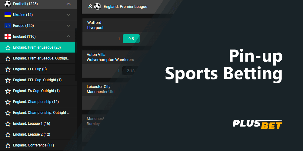 Sports betting section at pinup website