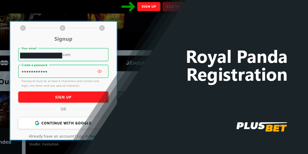 Detailed instructions on how to sign up for the Royal Panda bookie