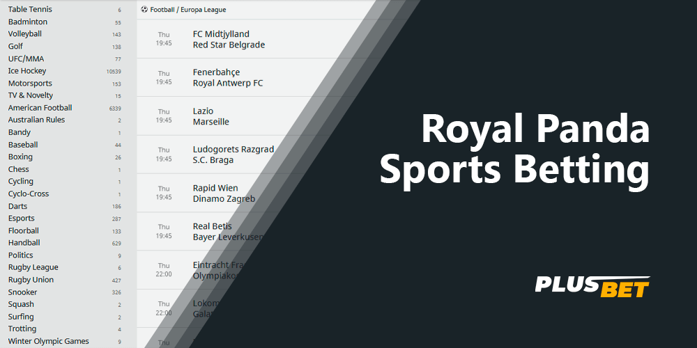 With Royal Panda bookie you can bet on many popular sports disciplines