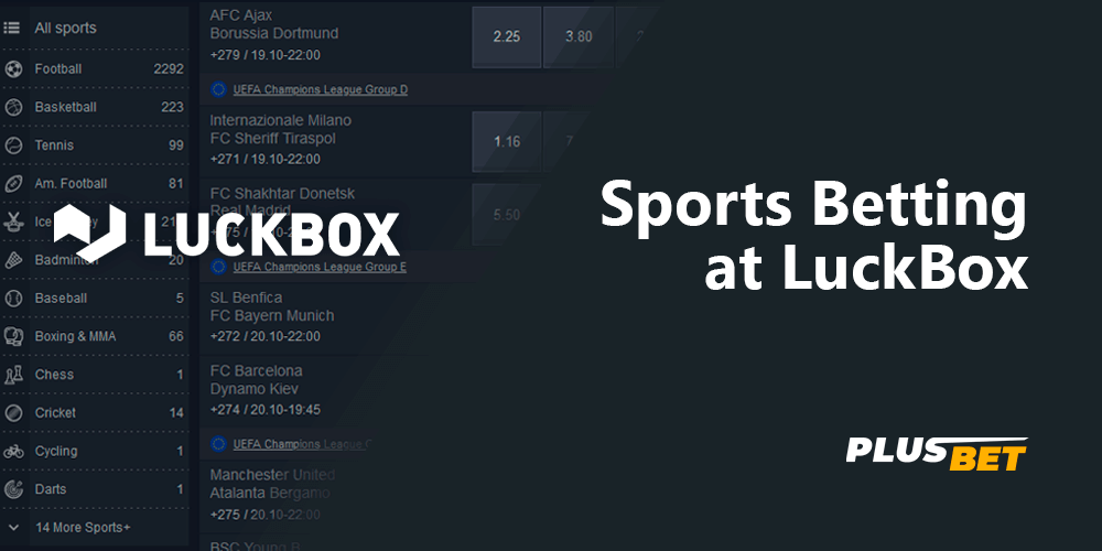 Check out the entire list of available sports and bets at LuckBox 