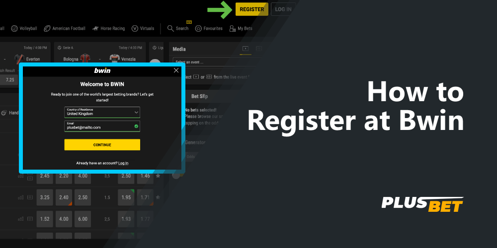 Instructions on how to create an account at Bwin