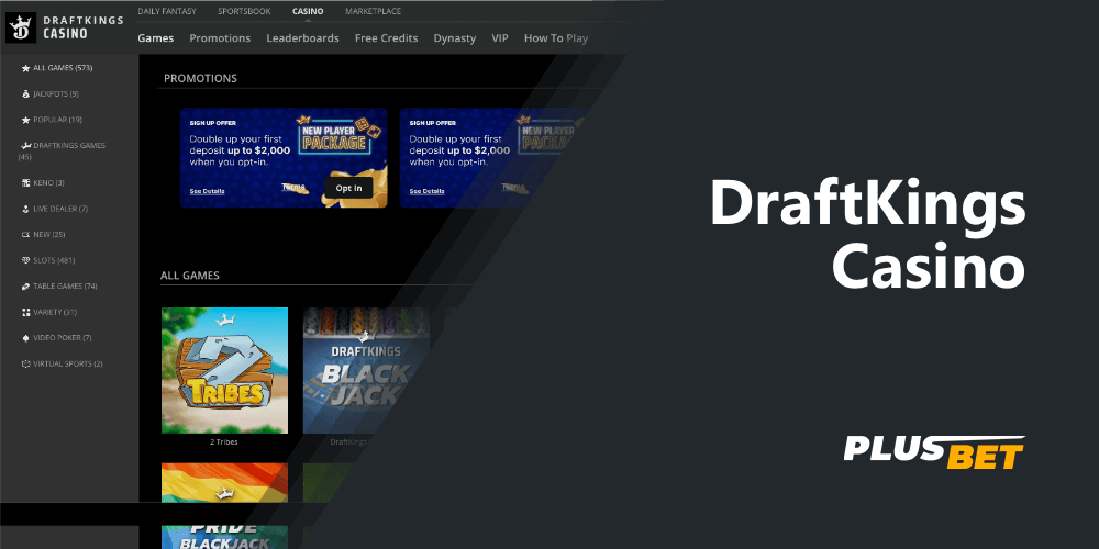 DraftKings bookie allows you not only to bet on sports, but also to play gambling in a special section of the casino