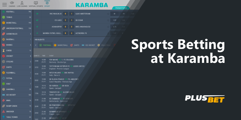 List of available sports, on which you can bet in Karamba