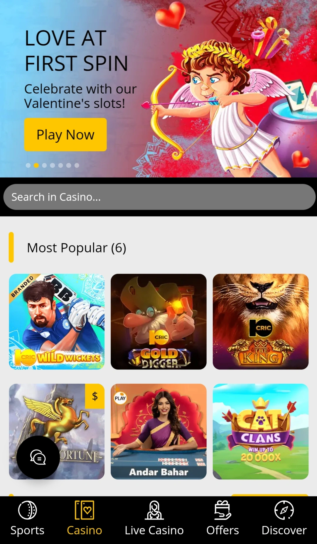 Online casino section with the most popular games