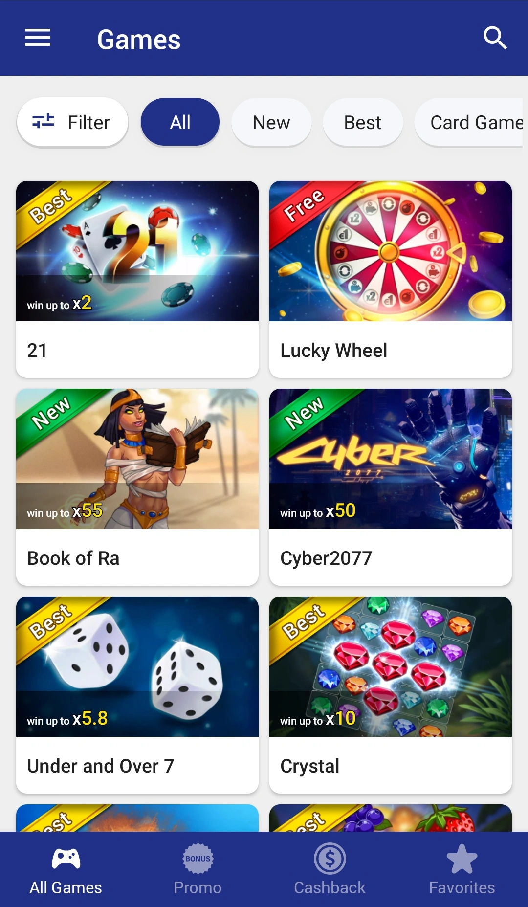 List of available gambling games