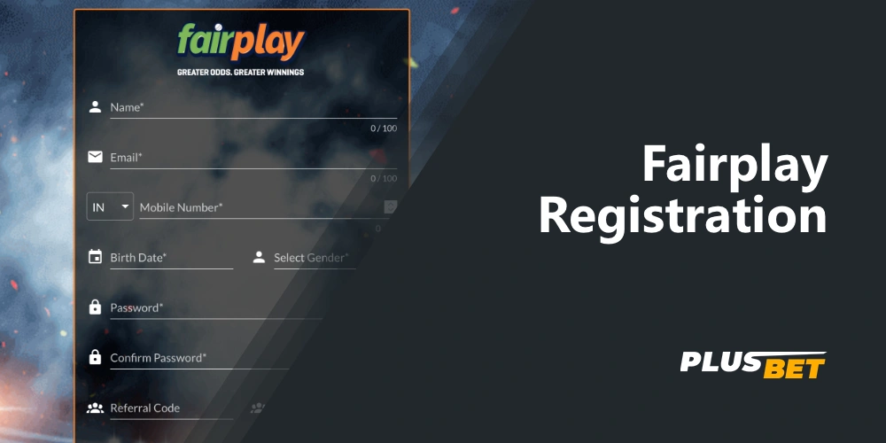 fairplay's new user registration form
