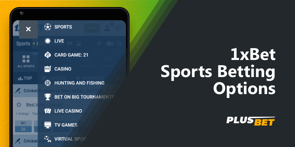 betting options and available games in 1xbet app