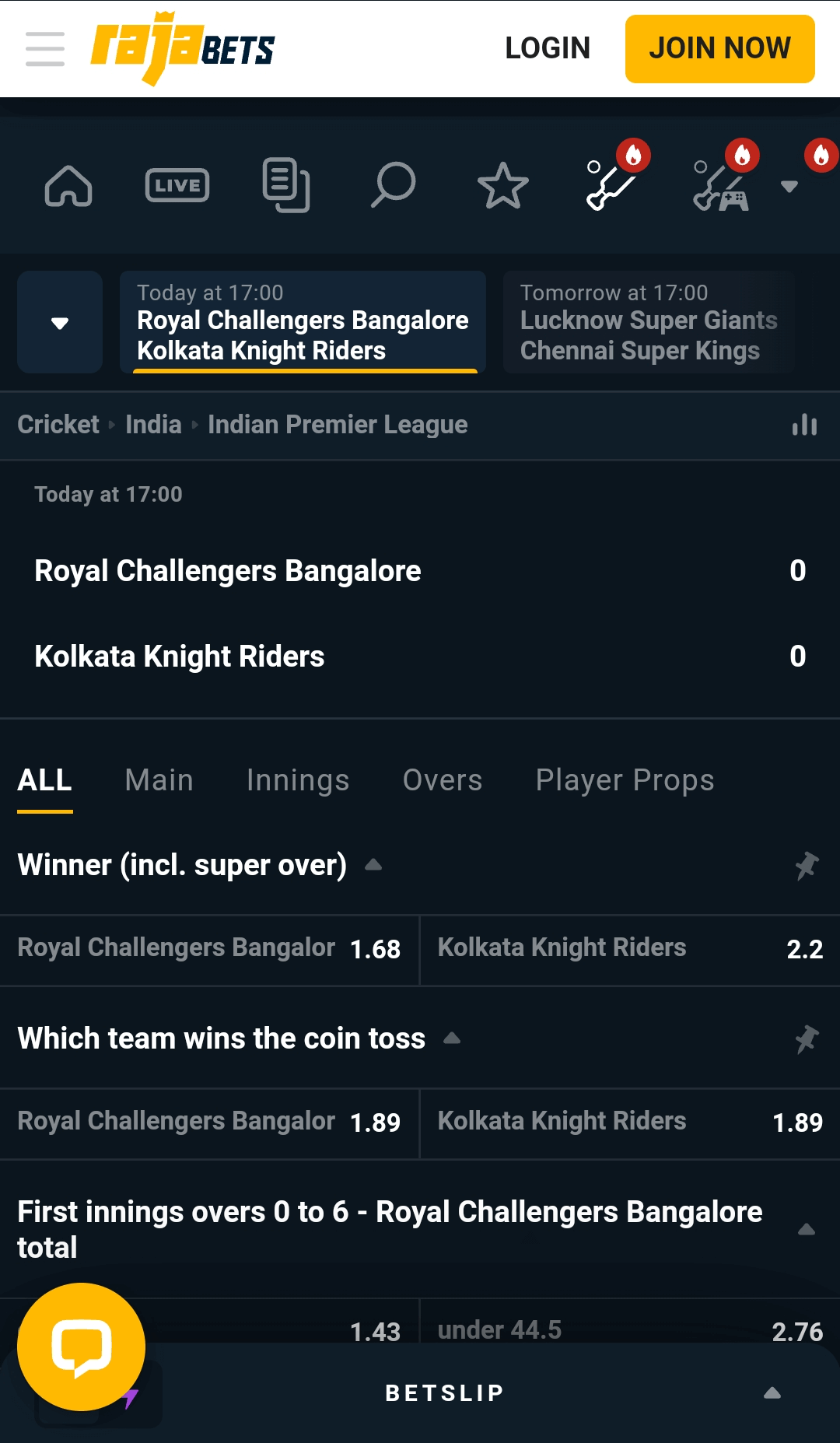 betting and match odds in the rajabets app