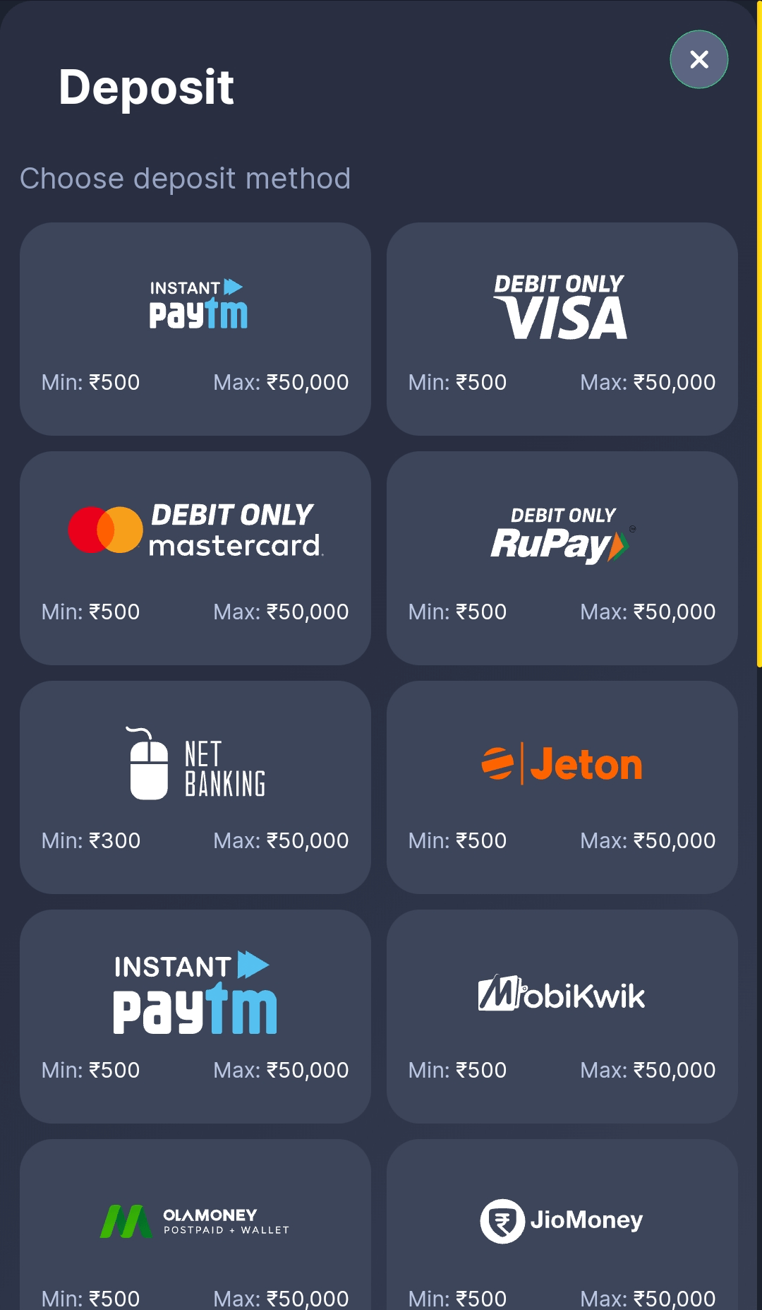 available payment methods in bettilt app
