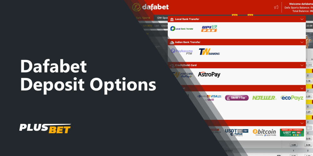 the list of available methods of depositing Dafabet