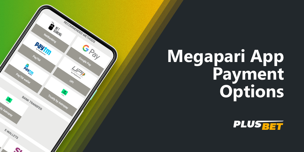 List of available payment methods in the megapari app for customers from India