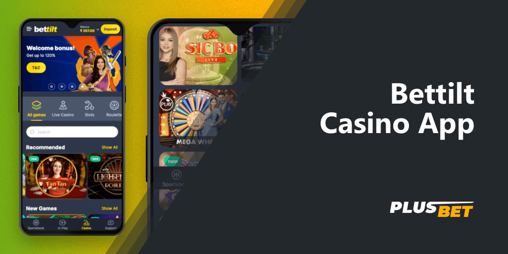 a separate online casino section in the bettilt app with a variety of games