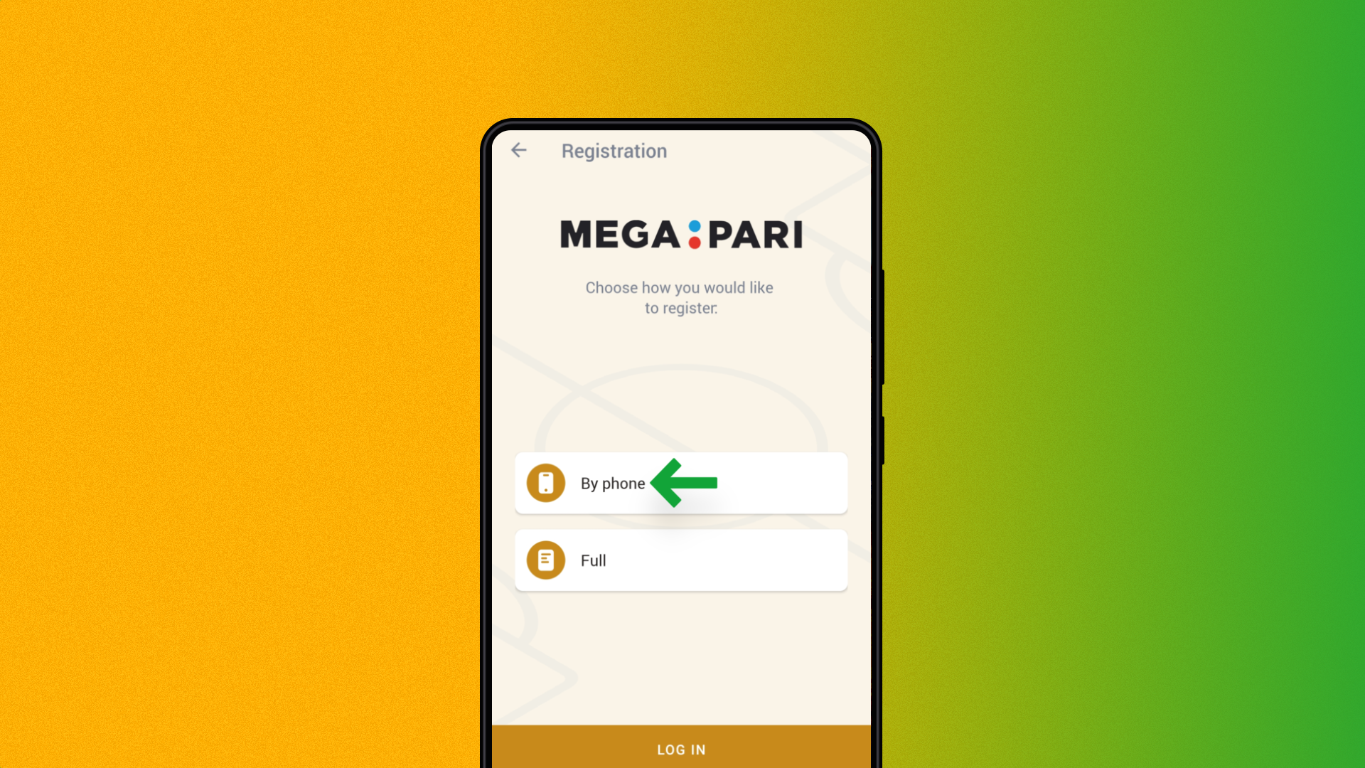 Registration in the megapari app by number