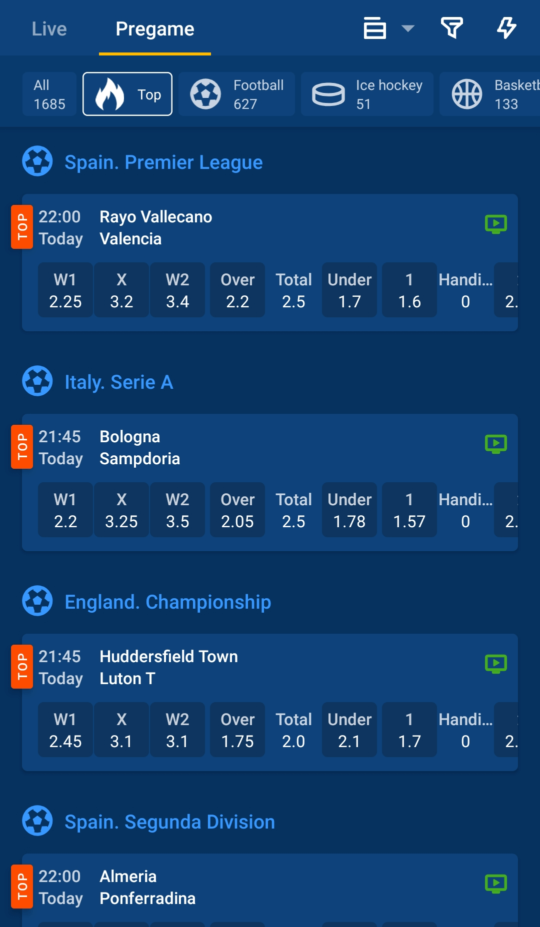 match section in the Mostbet app