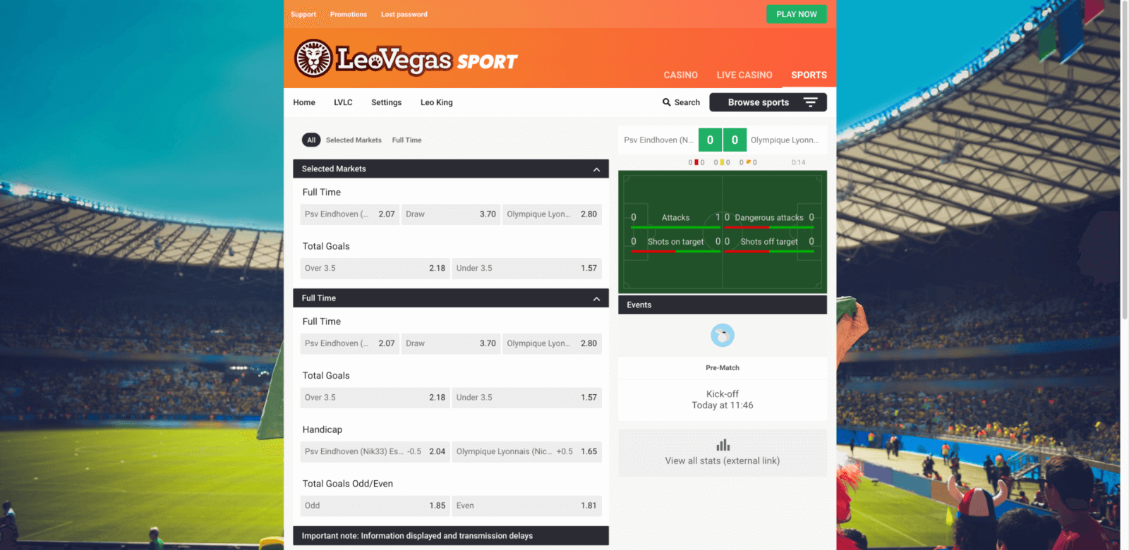 betting and odds page