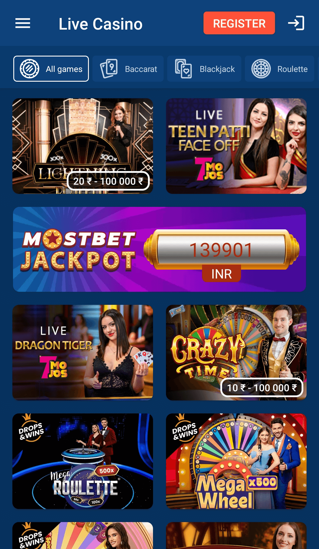live casino in mostbet mobile app