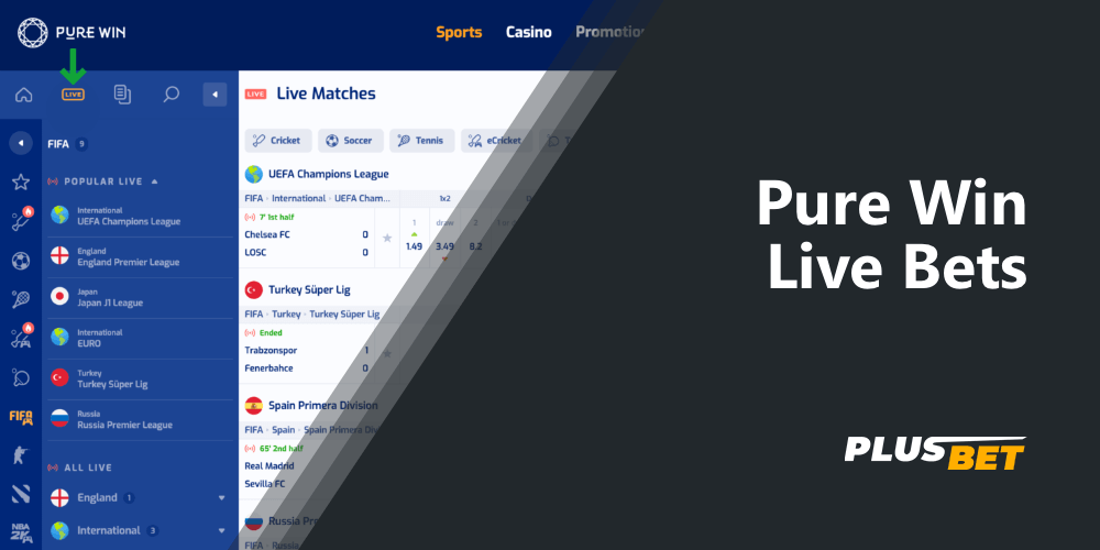 betting on sports in real time on the site pure win allows customers to bet during the game