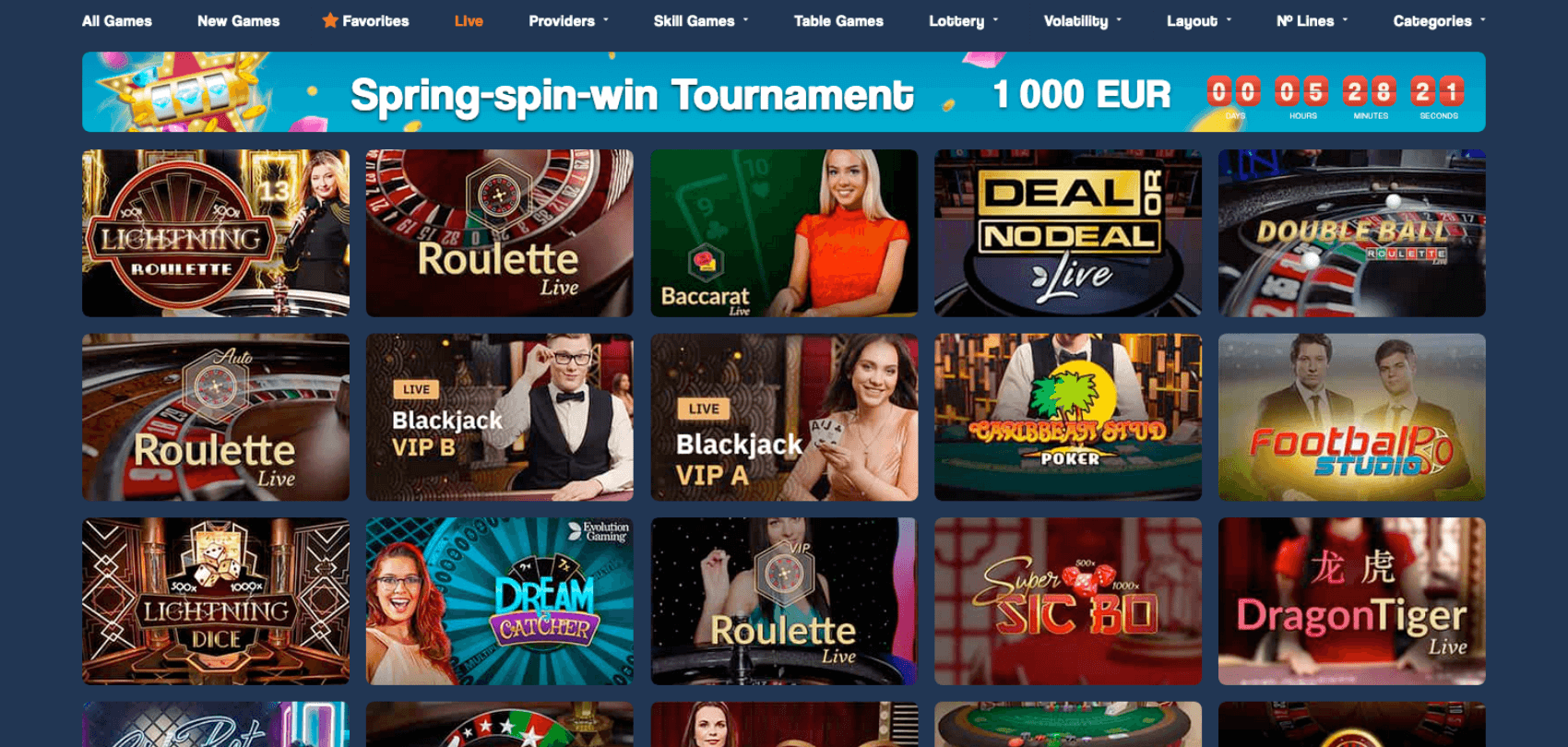 live casino section on Richprize