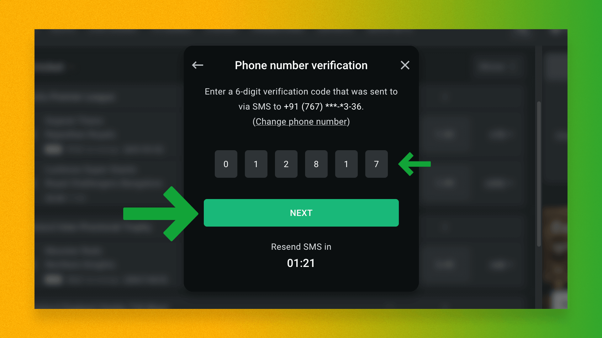 Confirmation of phone number verification on the Leon Bet website