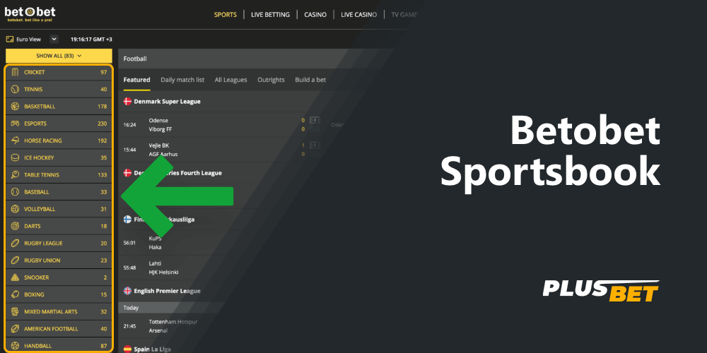 the list of available sports on which you can bet on the Betobet website