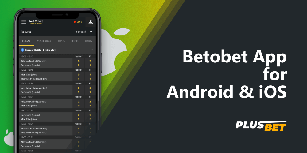 Betobet mobile app for iPhone for betting on sports on the go