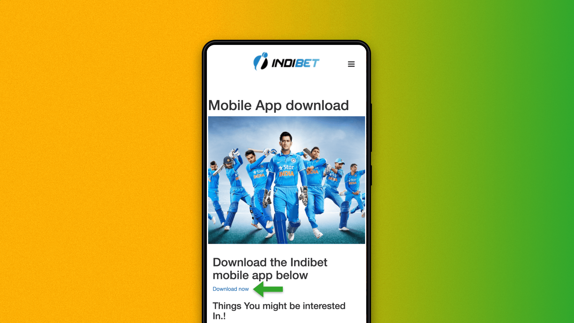 Indibet mobile app page