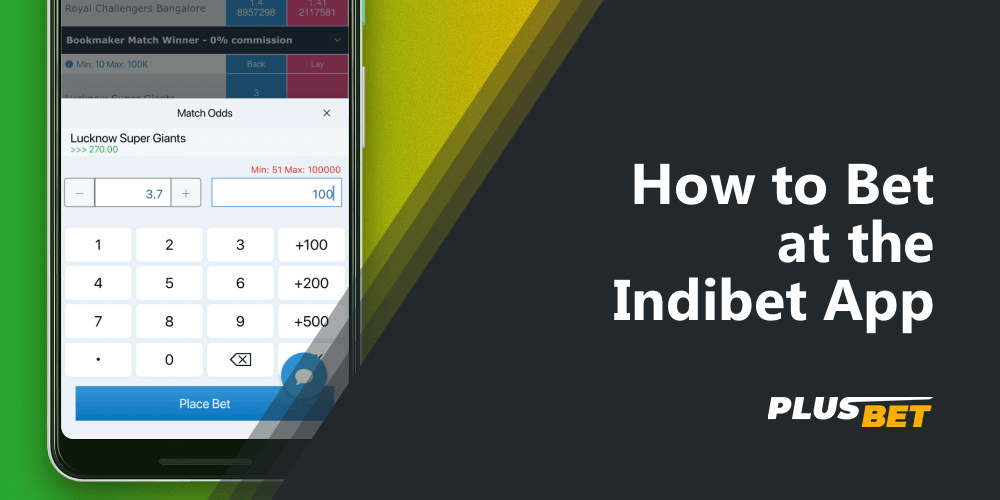 Sports betting example in the Indibet app