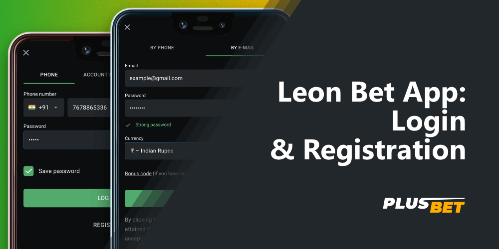 Login and registration forms in the Leon Bet app