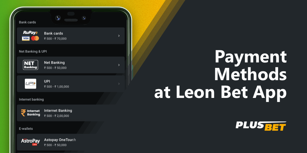 List of available payment methods for players from India in the Leon Bet app