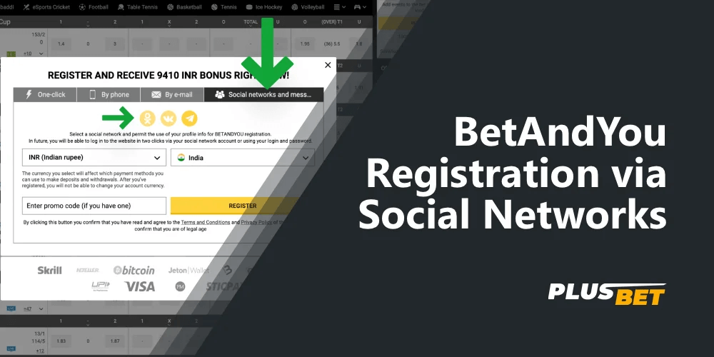 Detailed instructions on how to sign up to BetAndYou through social networks