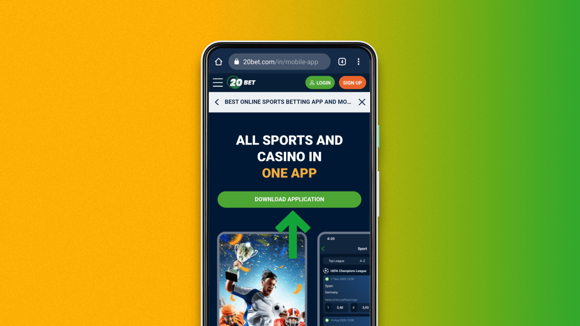 A section with a mobile app on the 20Bet website