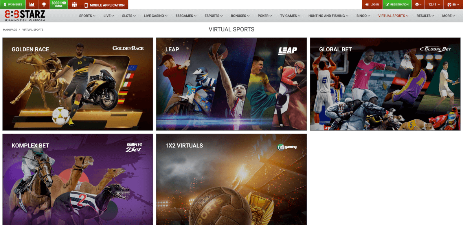 888Starz virtual sports betting page