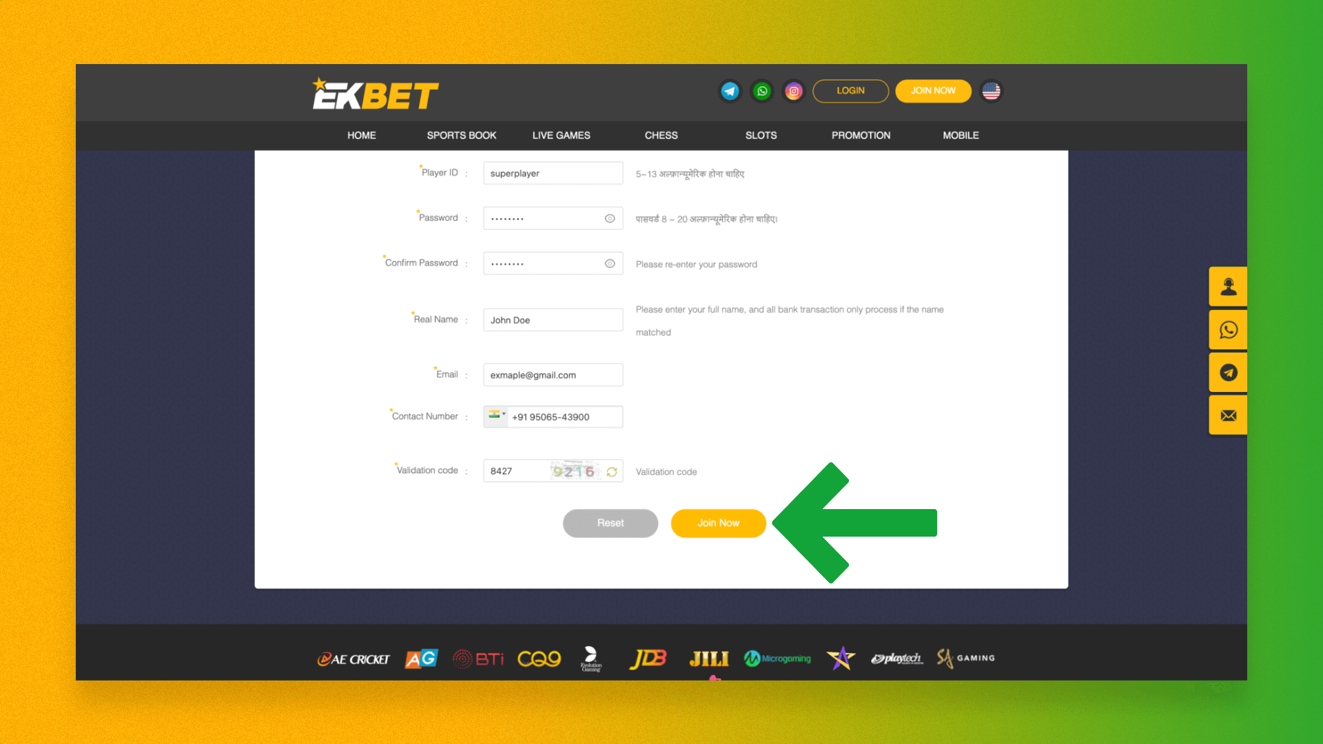 Confirmation of new user registration on the Ekbet platform