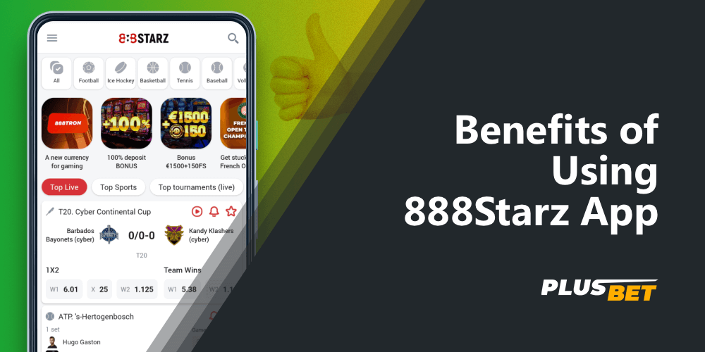 Home screen of 888Starz mobile app for legal betting in India