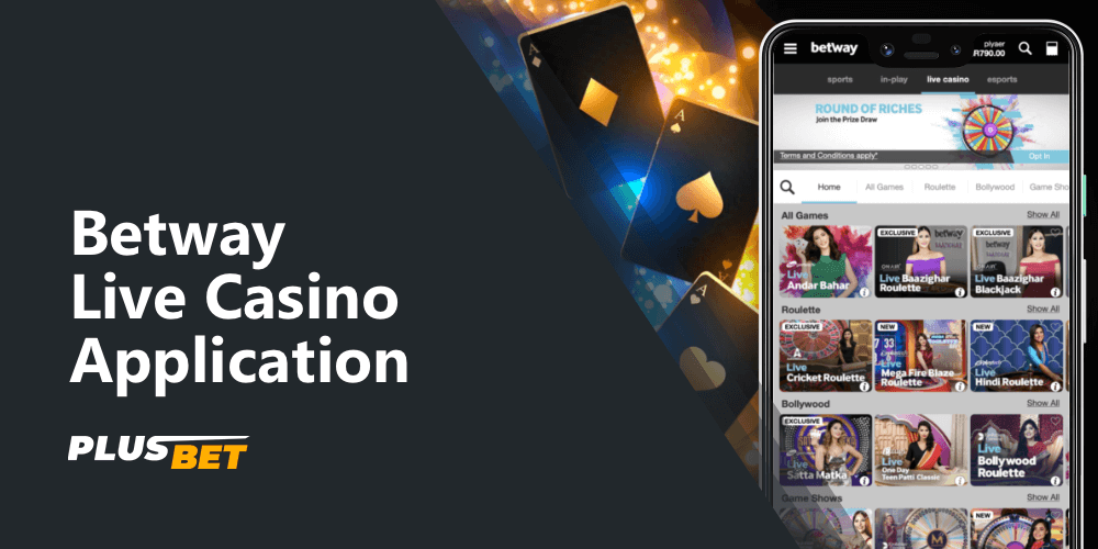 Live Casino section home screen in the Betway app