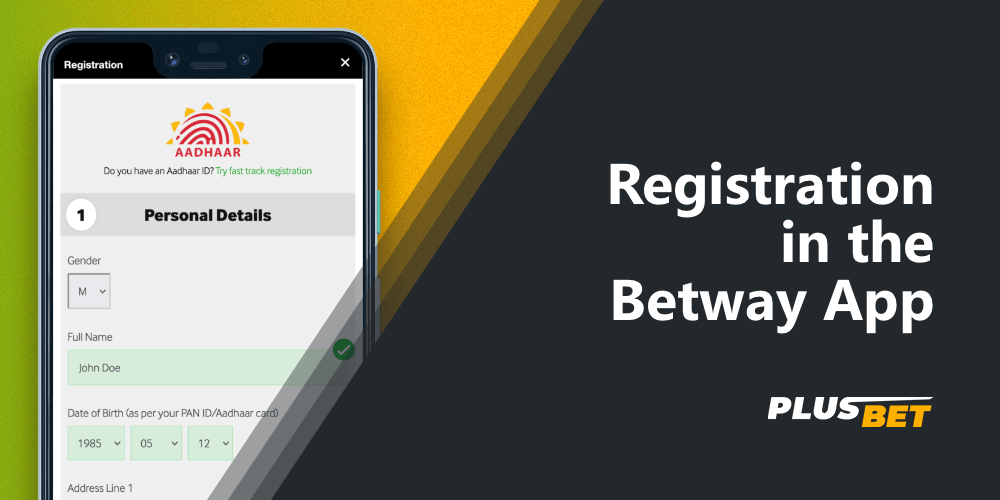 New user registration form in the Betway app