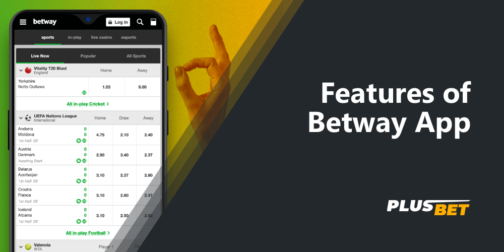 List of live matches on which you can bet in the Betway app