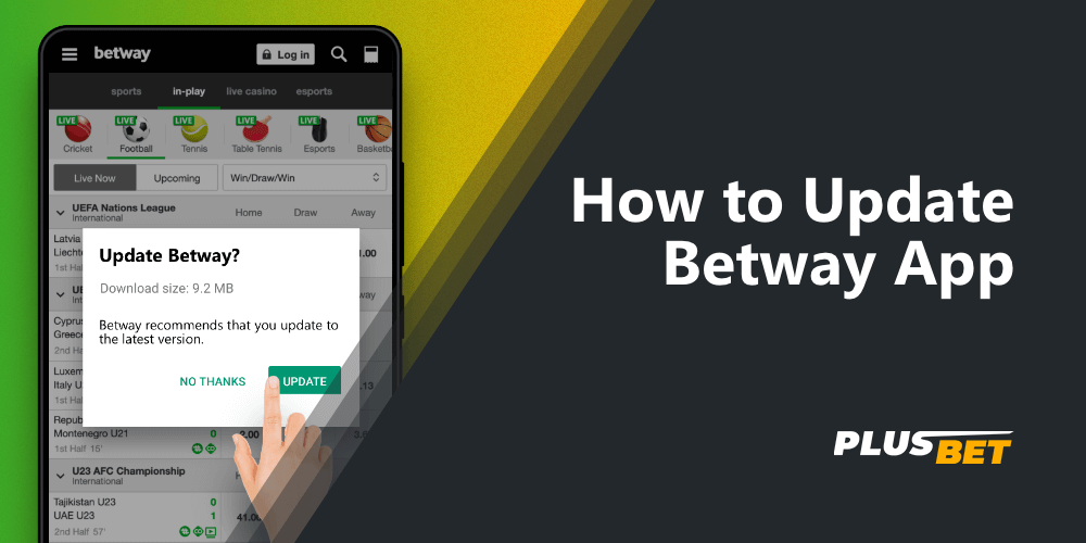 Notification of a new version of the Betway app