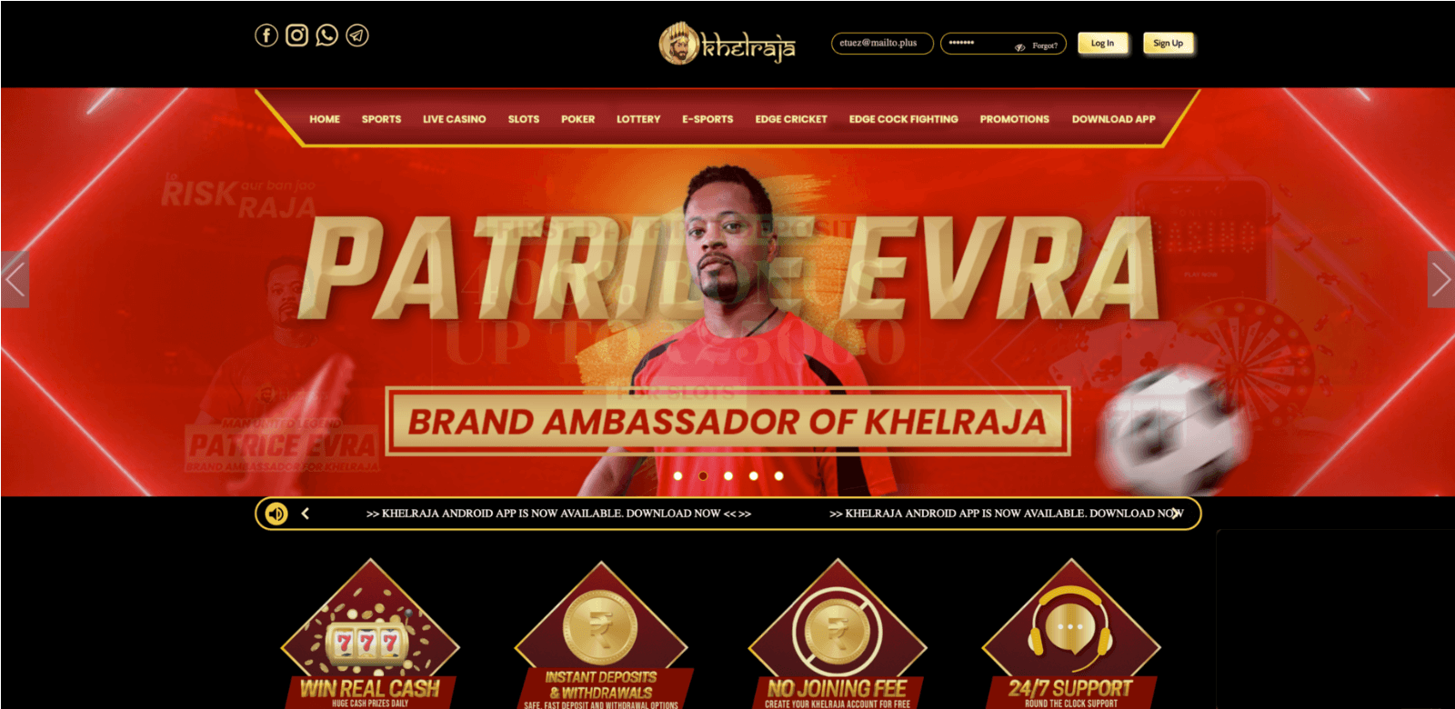 Home page of Khelraja website