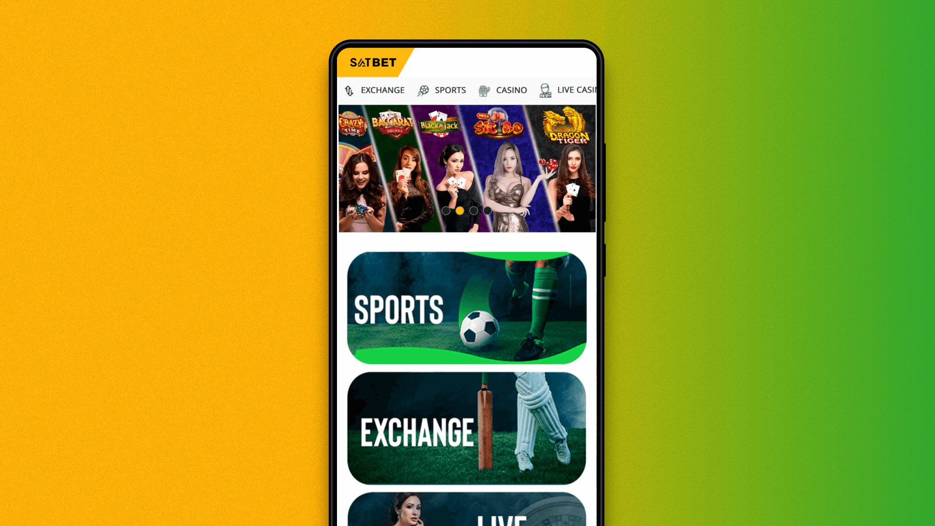 Main page of the mobile version of Satbet