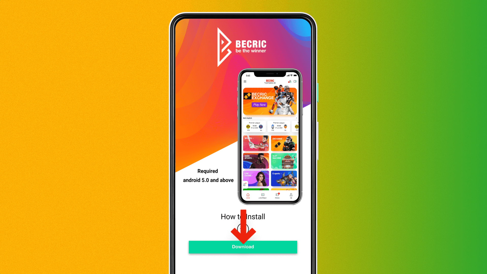 Becric website page with Android app