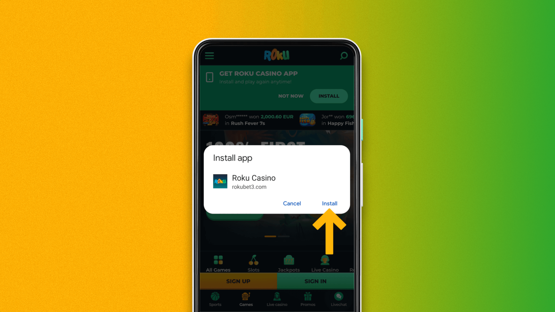 Confirming the installation of the Rokubet app on your smartphone