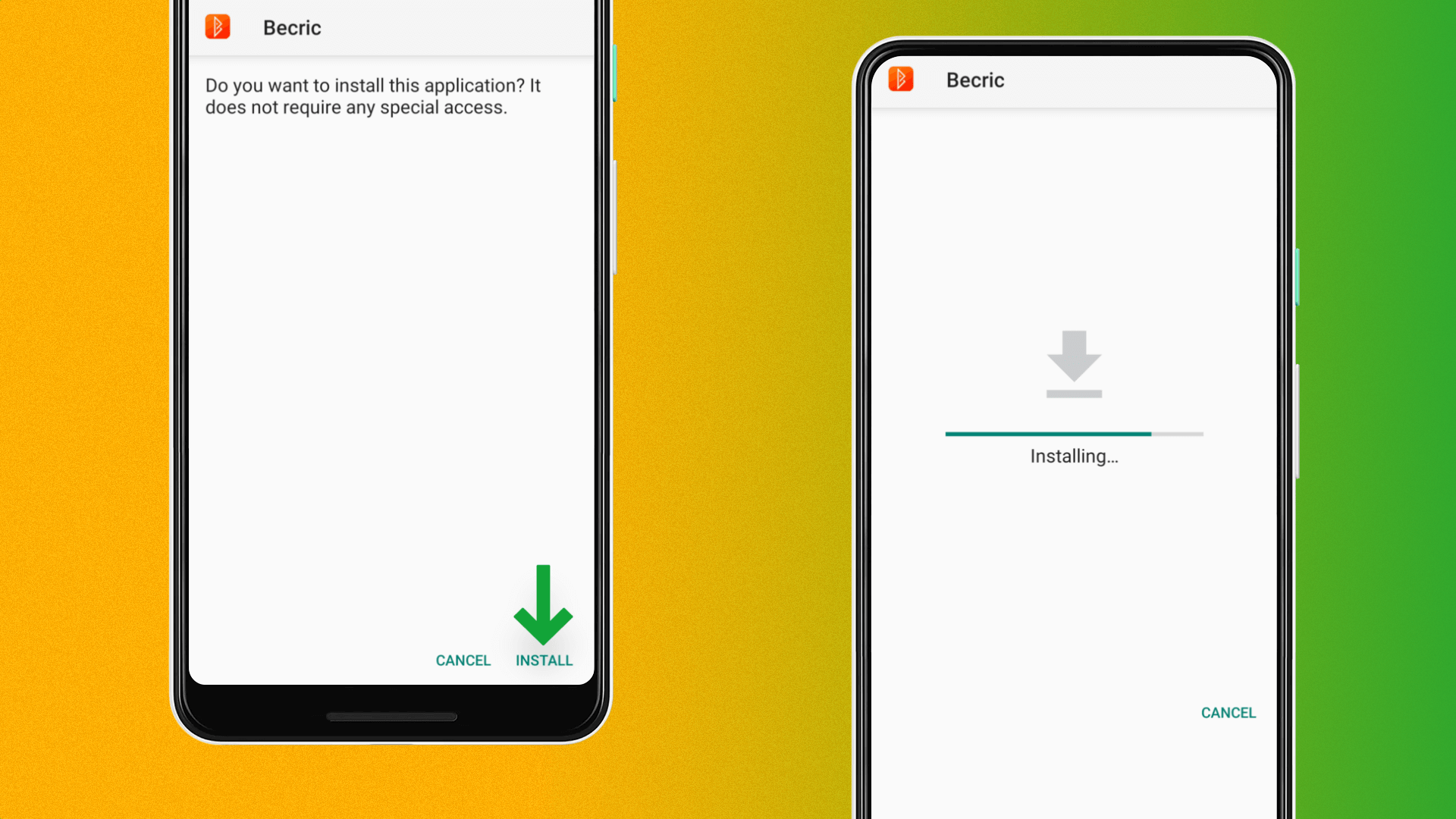 The process of installing the Becric app on Android
