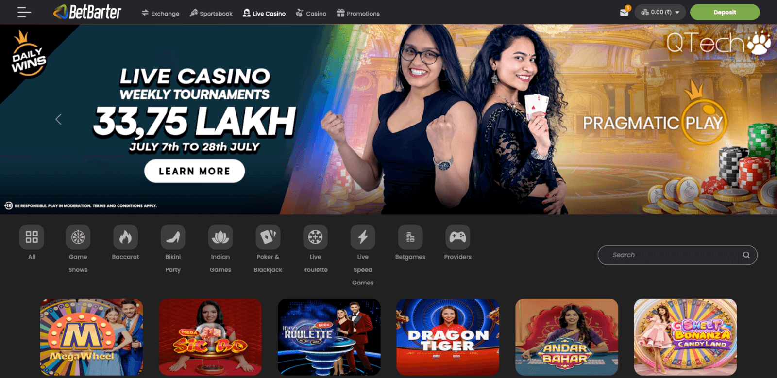 Betbarter live casino section