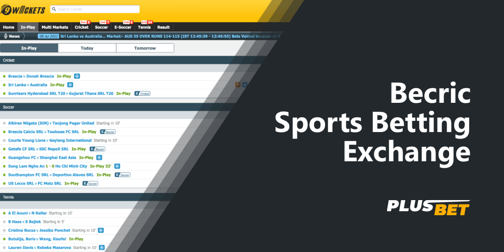 Becric sports betting exchange page